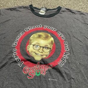 A Christmas Story Ralphie Shoot Your Eye Out Ringer T-Shirt Mens XL Gray Heather